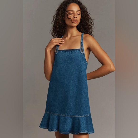 PILCRO Anthropologie Square Neck Denim Mini Dress Size Medium‎ - Picture 9 of 12